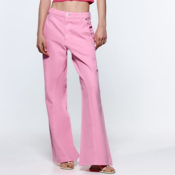 ZARA Super Wide Leg Pastel Pink Jeans BNWT - Picture 1 of 5